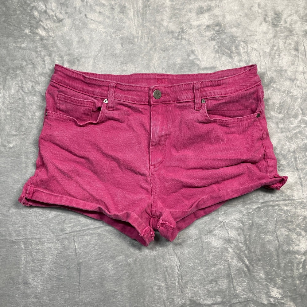 Kut from the Kloth Denim Shorts Womens 14 Pink High Rise Raw Rolled Hem Fuchsia